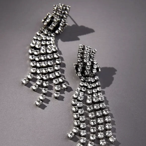 Silver Rhinestone Drop Earrings